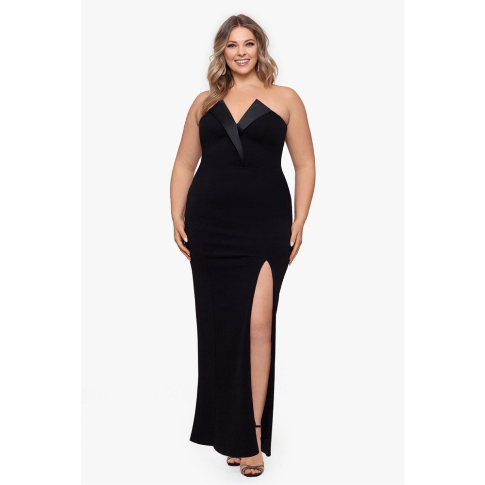 NWT Betsy & Adam "Violette" Strapless Column Tuxedo Gown Size 16